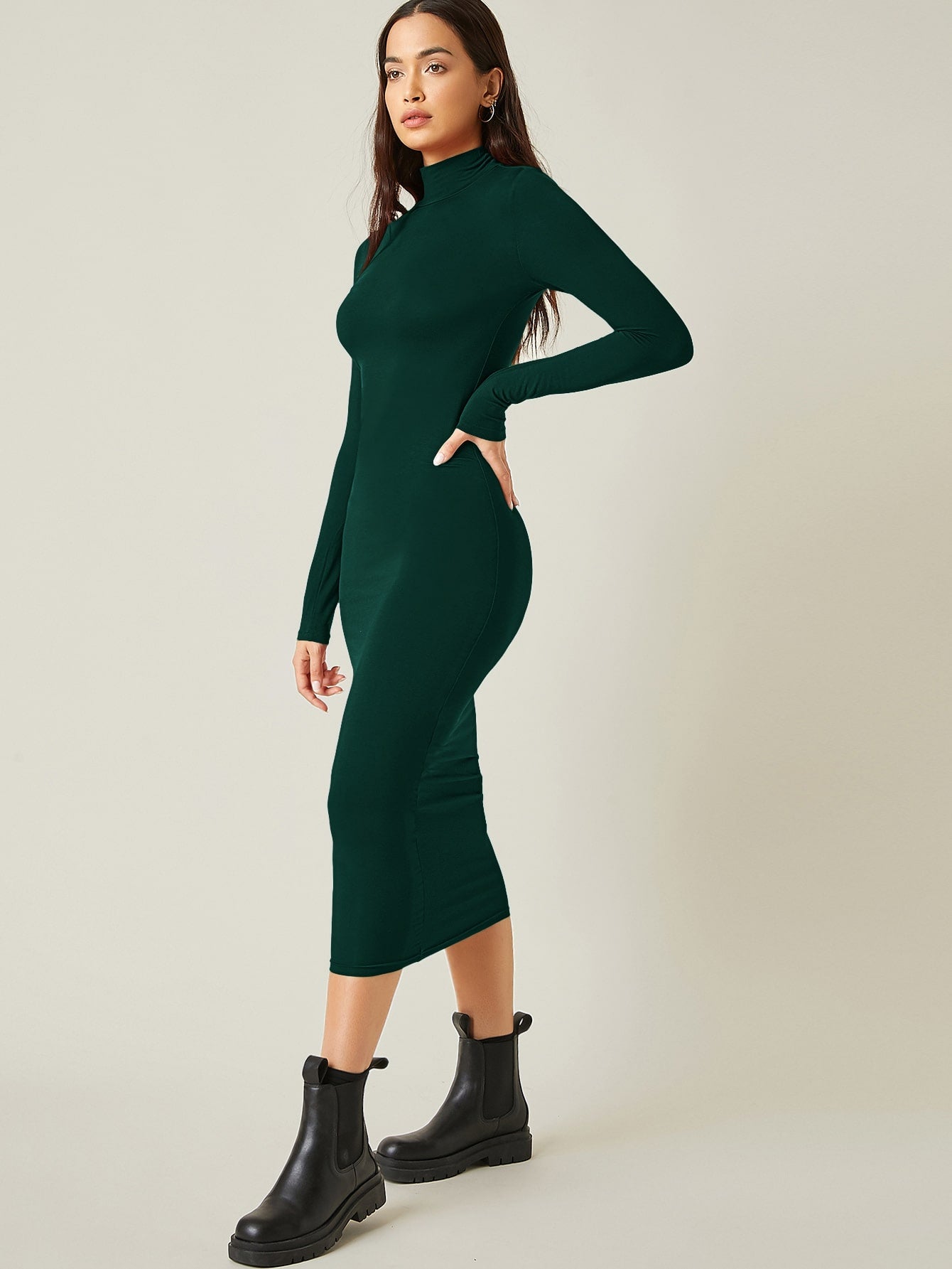  | SHEIN BASICS High Neck Solid Bodycon Dress | Dress | Shein | OneHub