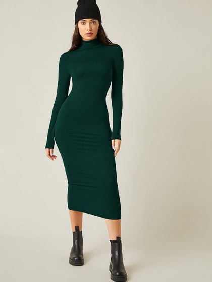 SHEIN BASICS High Neck Solid Bodycon Dress | Dress