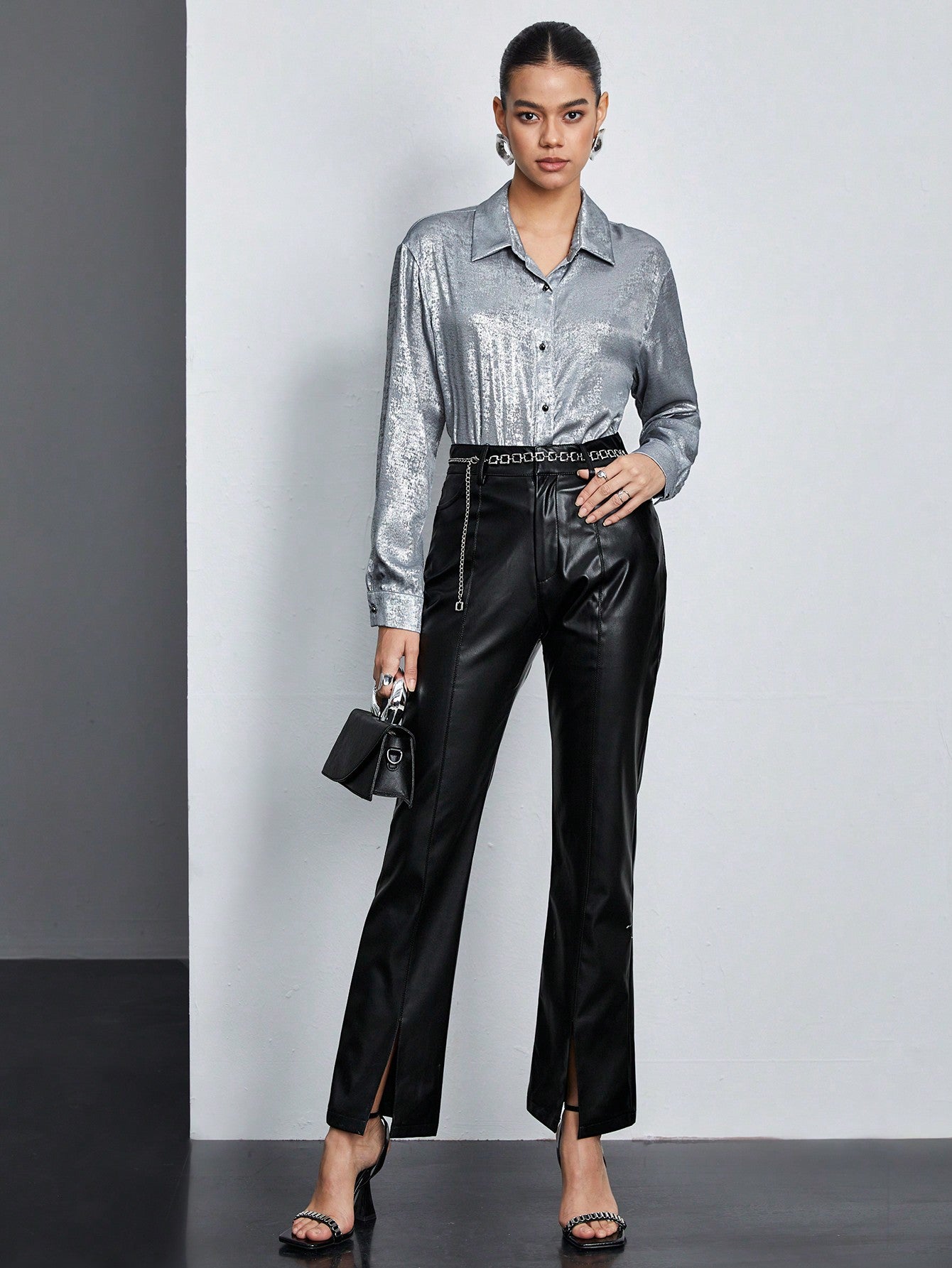  | SHEIN BIZwear Women's Solid Color Textured Long Sleeve Shirt | T-shirt | Shein | OneHub