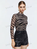 | SHEIN BIZwear Zebra Striped Mock Neck Tee | Tee | Shein | OneHub