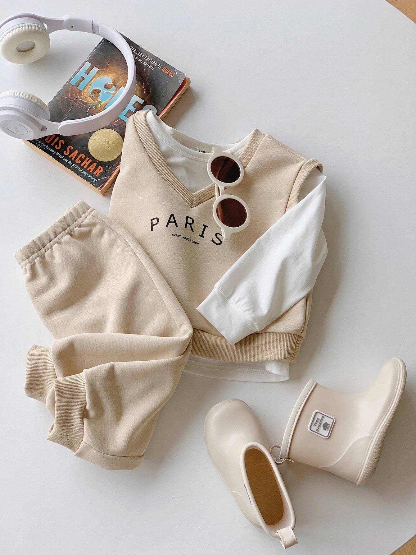  | SHEIN Baby Boy/Girl 3pcs Set Of Short Sleeve T-Shirt, Solid Color Long Pants, And Letter Printed Round Neck Sweatshirt | Dress | Shein | OneHub