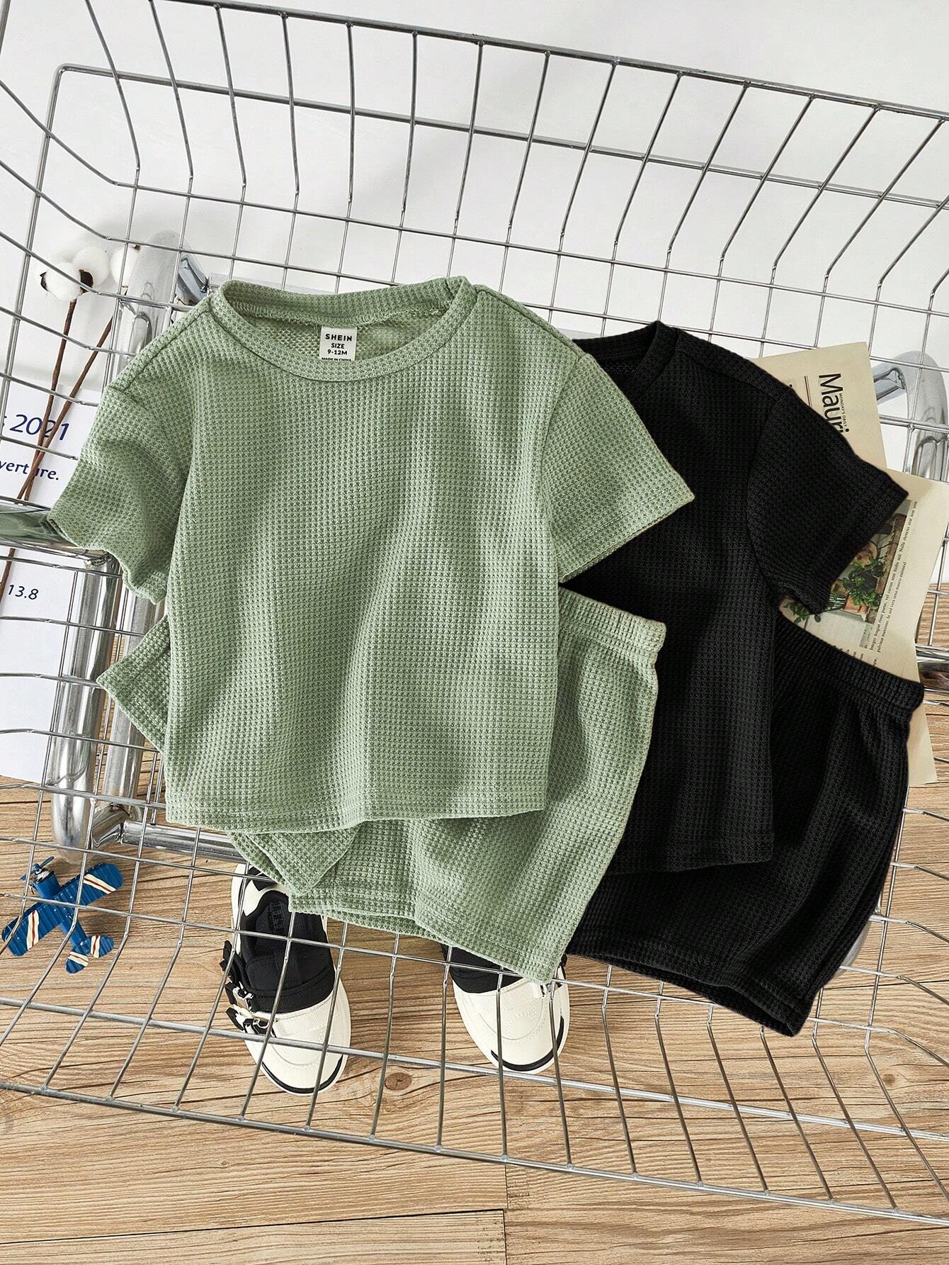  | SHEIN Baby Boy Baby Girl Solid Color Round Neck Oversized Sweater Top And Casual Shorts 4pcs/Set | Dress | Shein | OneHub