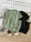  | SHEIN Baby Boy Baby Girl Solid Color Round Neck Oversized Sweater Top And Casual Shorts 4pcs/Set | Dress | Shein | OneHub