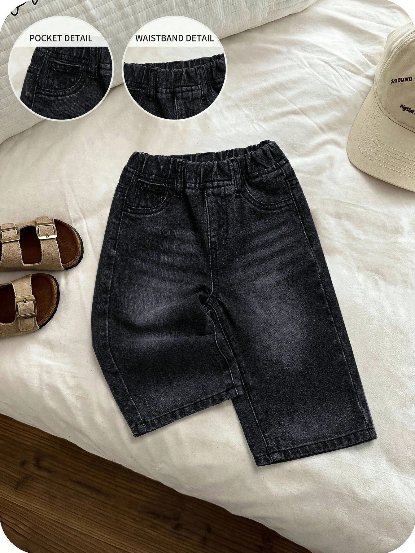 SHEIN Baby Boy Pocket Elastic Waist Casual Everyday Wear Wide Leg Jeans