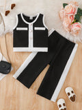 | SHEIN Baby Girl Contrast Color Button Design Casual Vest And Pants Set | Dress | Shein | OneHub