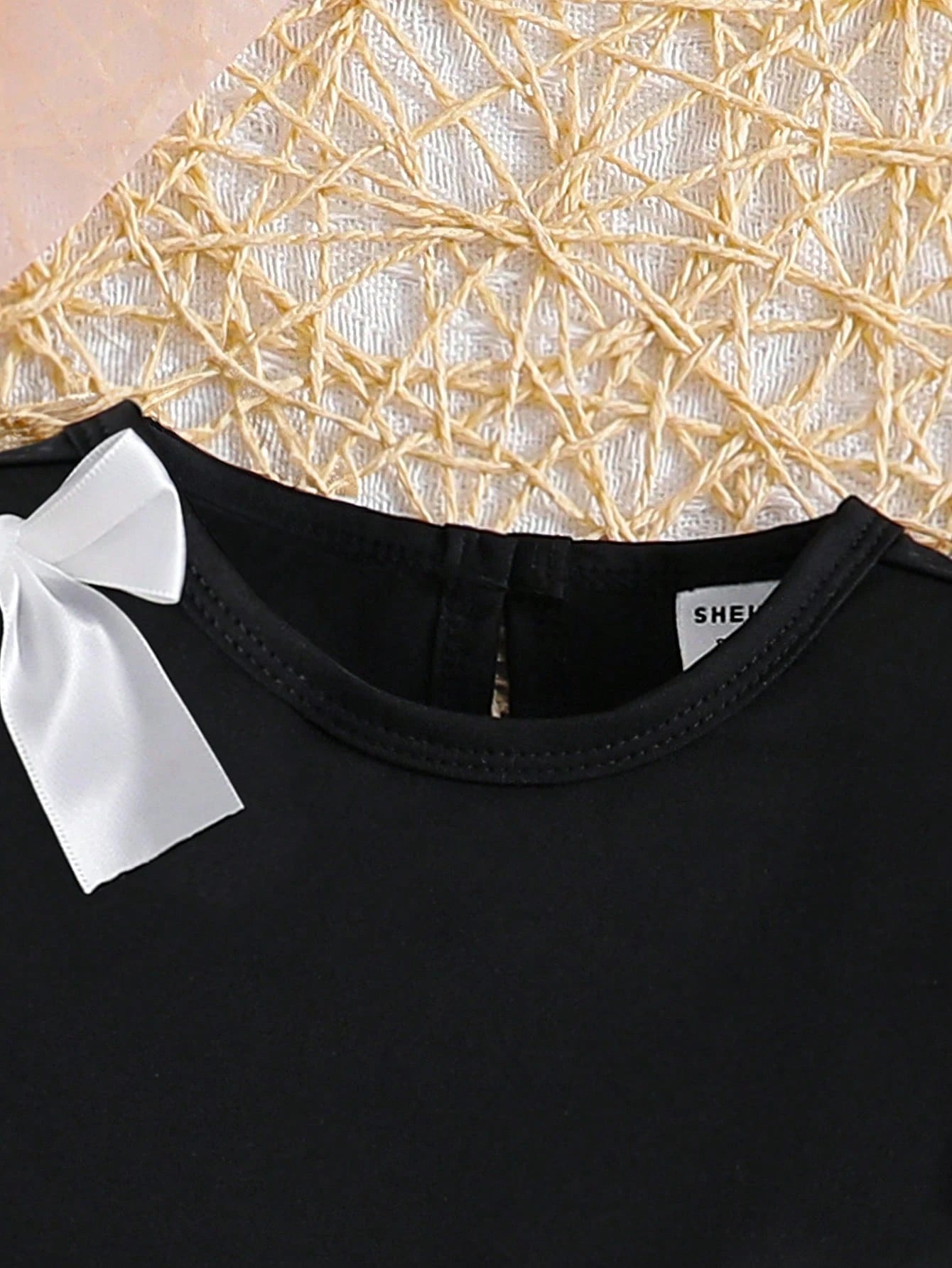 SHEIN Baby Girl Elegant Sweet Casual Black & White Dress For Spring/Summer, Combining Classic Black & White With Adorable Details Like 3D Bow & Ruffle Sleeves