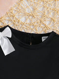 SHEIN Baby Girl Elegant Sweet Casual Black & White Dress For Spring/Summer, Combining Classic Black & White With Adorable Details Like 3D Bow & Ruffle Sleeves