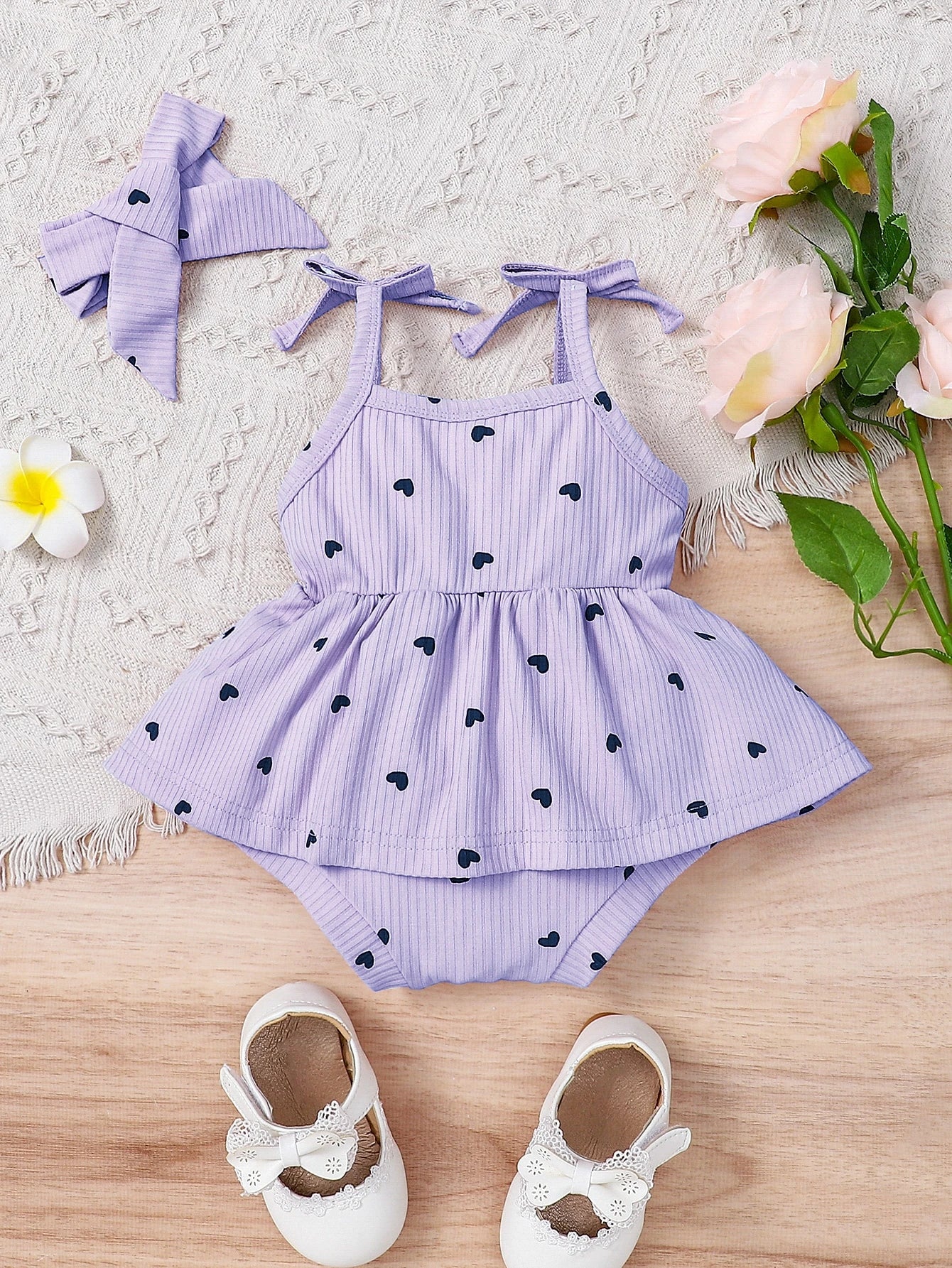  | SHEIN Baby Girl Heart Print Cami Combo Bodysuit Dress & Headband | Dress | Shein | OneHub