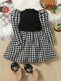 SHEIN Baby Girl Houndstooth Puff Sleeve Dress