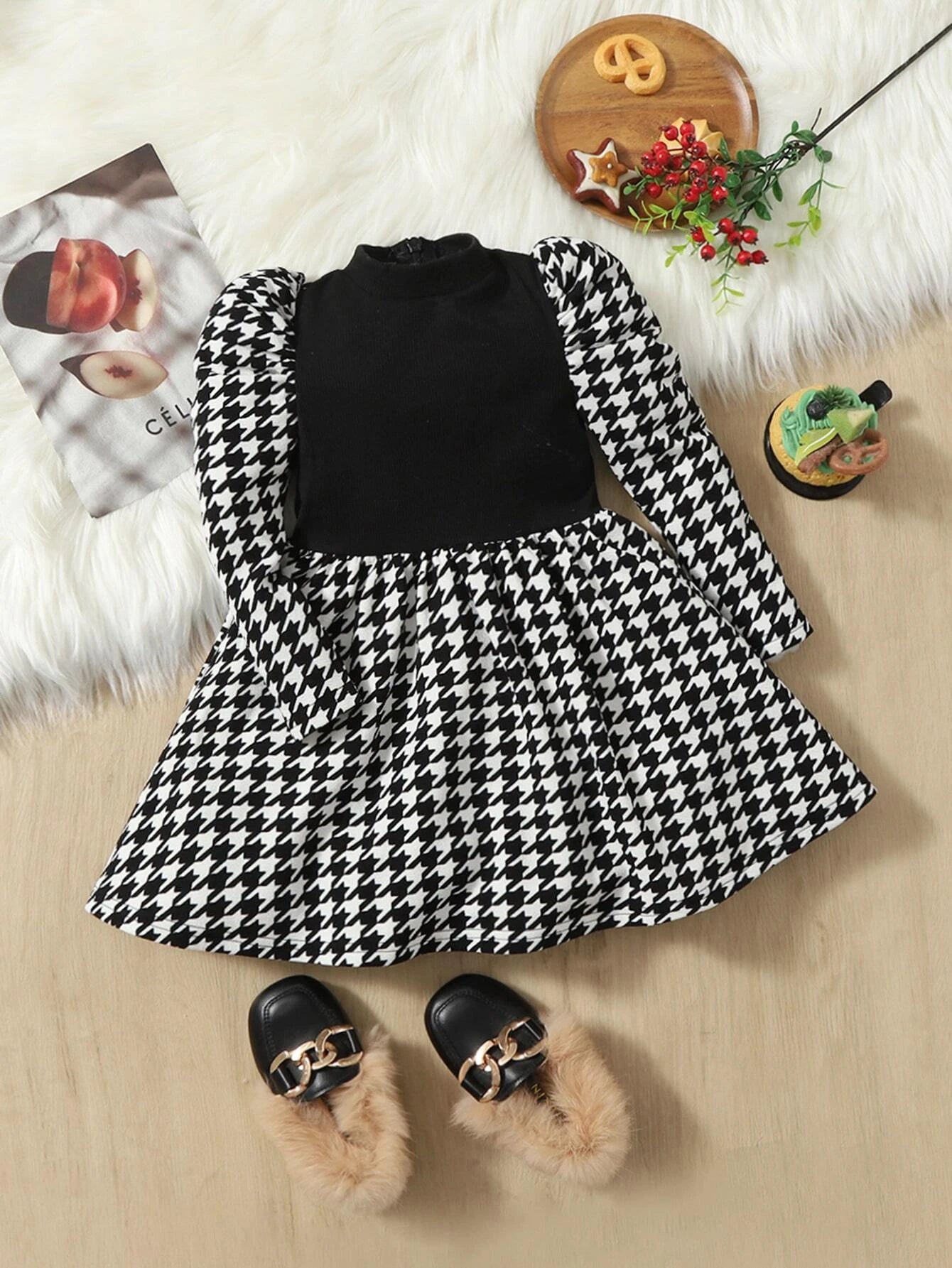  | SHEIN Baby Girl Houndstooth Puff Sleeve Dress | Dress | Shein | OneHub