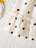 SHEIN Baby Girls' Summer Polka Dot Dress  Black & White Dots+Bow Decor On Chest+Flare Sleeves  Soft & Cute  Suitable For Daily Outings And Photo Shoots