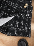 SHEIN Babygirl Knitted Black Long Sleeve Top And Plaid Elastic Waist Shorts Set, Autumn/Winter Fall