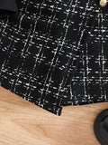 SHEIN Babygirl Knitted Black Long Sleeve Top And Plaid Elastic Waist Shorts Set, Autumn/Winter Fall