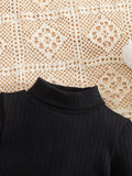 SHEIN Babygirl Knitted Black Long Sleeve Top And Plaid Elastic Waist Shorts Set, Autumn/Winter Fall