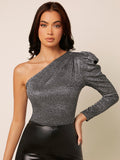  | SHEIN Belle One Shoulder Gigot Sleeve Glitter Top | Top | Shein | OneHub