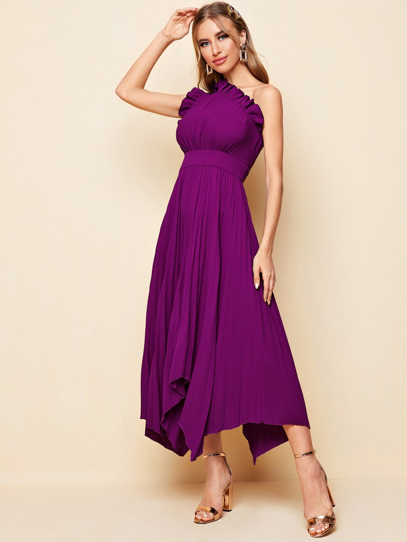  | SHEIN Belle One Shoulder Ruffle Detail Pleated Hanky Hem Bridesmaid Dress | Dress | Shein | OneHub