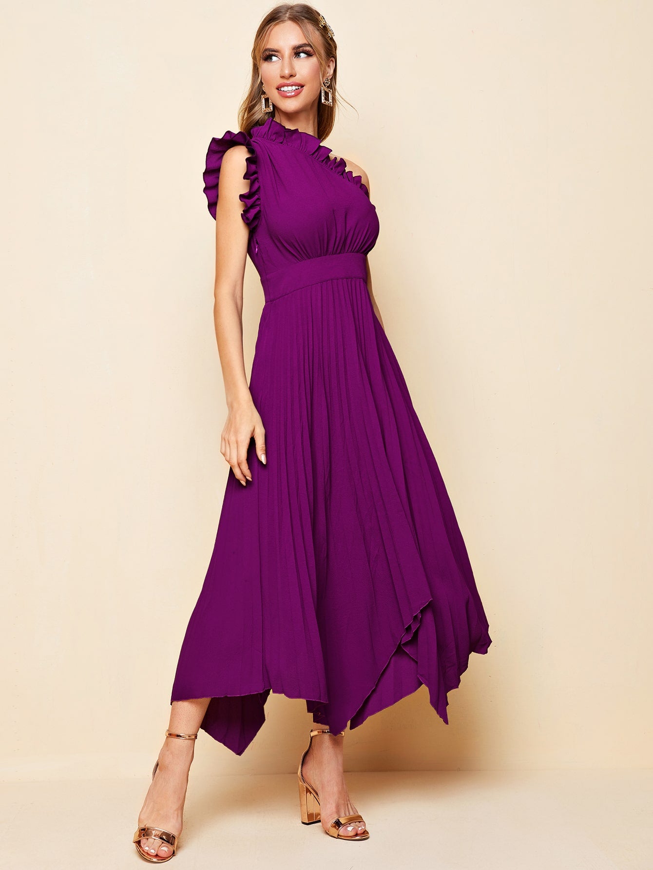  | SHEIN Belle One Shoulder Ruffle Detail Pleated Hanky Hem Bridesmaid Dress | Dress | Shein | OneHub