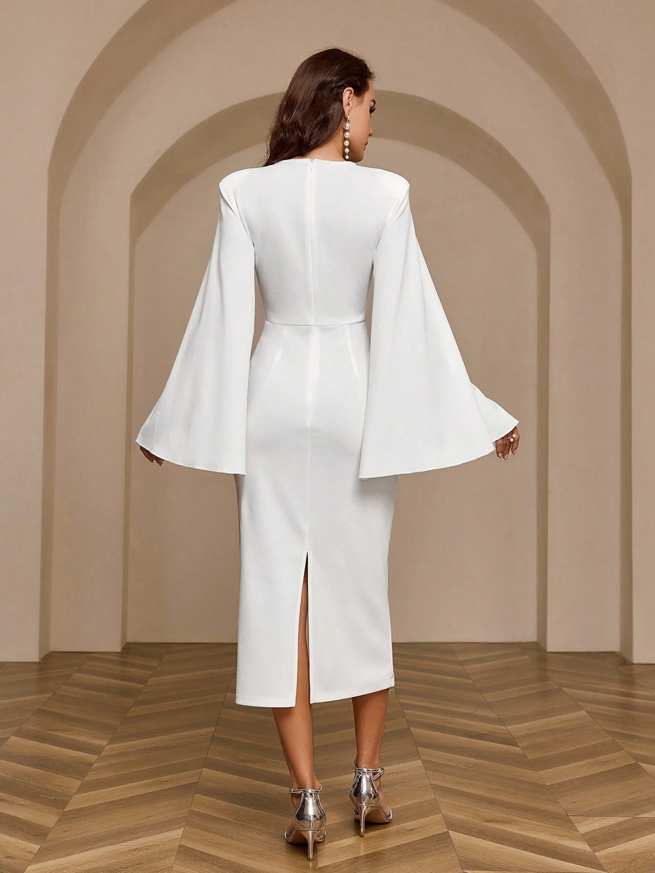  | SHEIN Belle Solid Color Cape Sleeve Long Dress With Round Neckline | Dress | Shein | OneHub