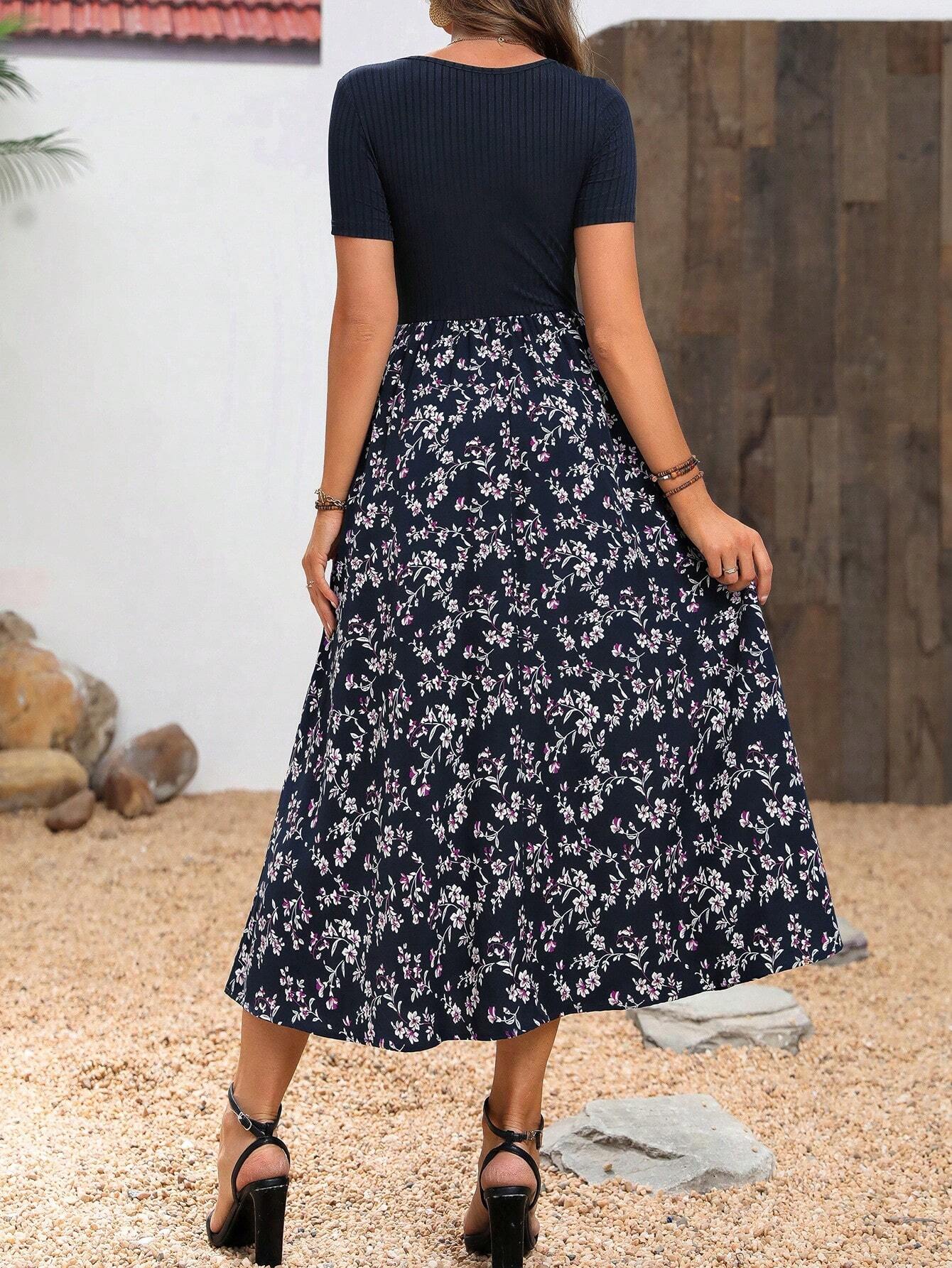  | SHEIN Clasi Floral Patchwork Dress Maxi Women Outfit | Dress | Shein | OneHub