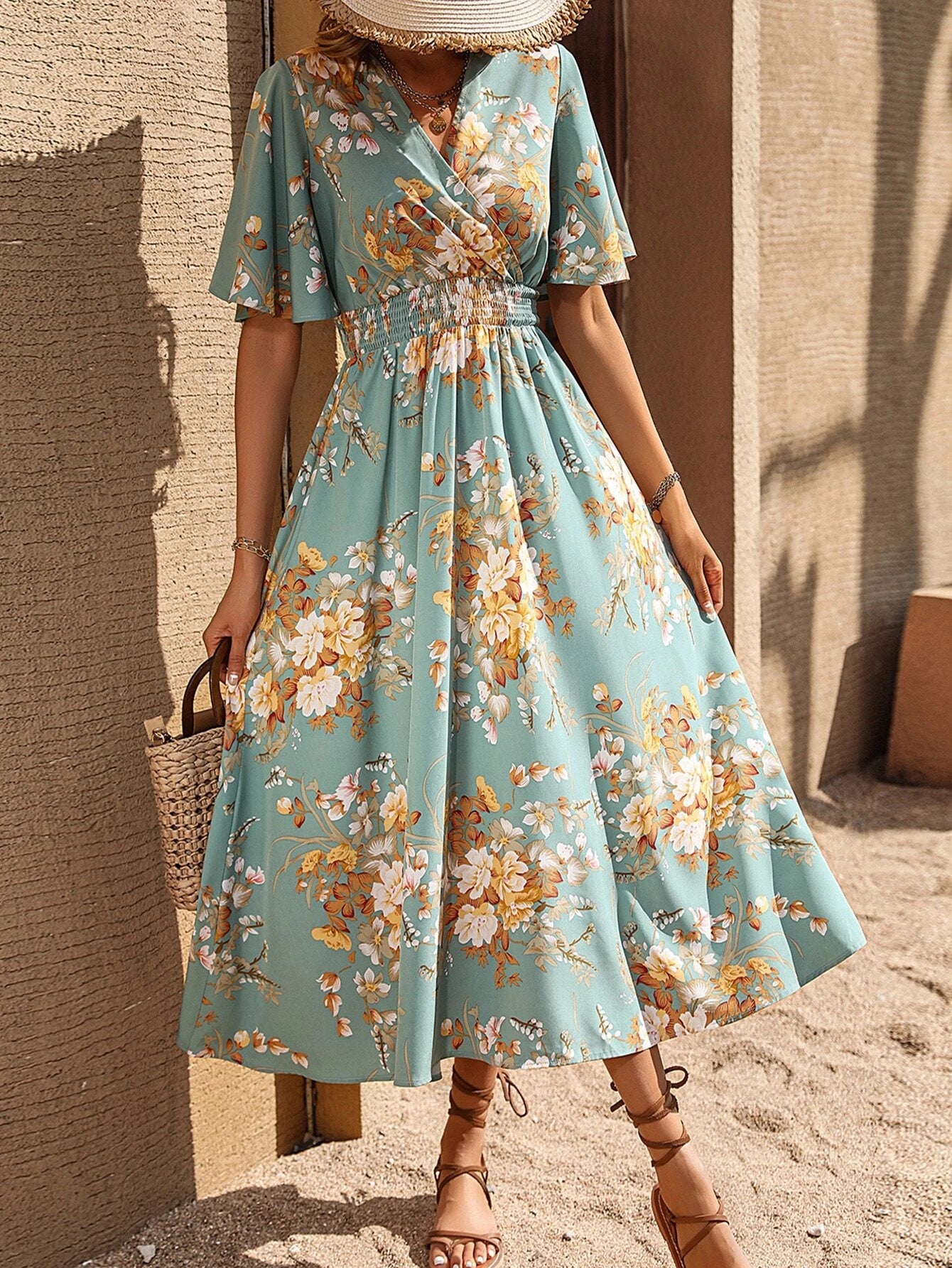  | SHEIN Clasi Floral Print Butterfly Sleeve A-line Dress | Dress | Shein | OneHub