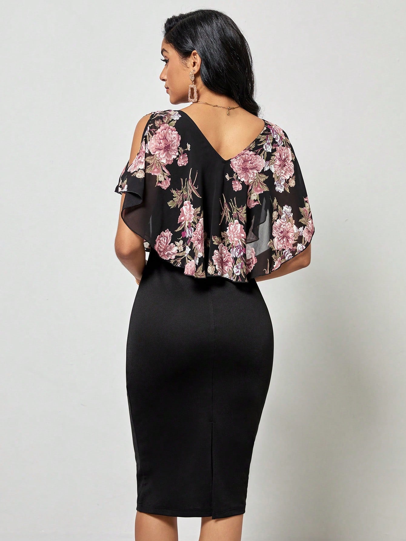  | SHEIN Clasi Floral Print Cold Shoulder Ruffle Trim Bodycon Dress | Dress | Shein | OneHub