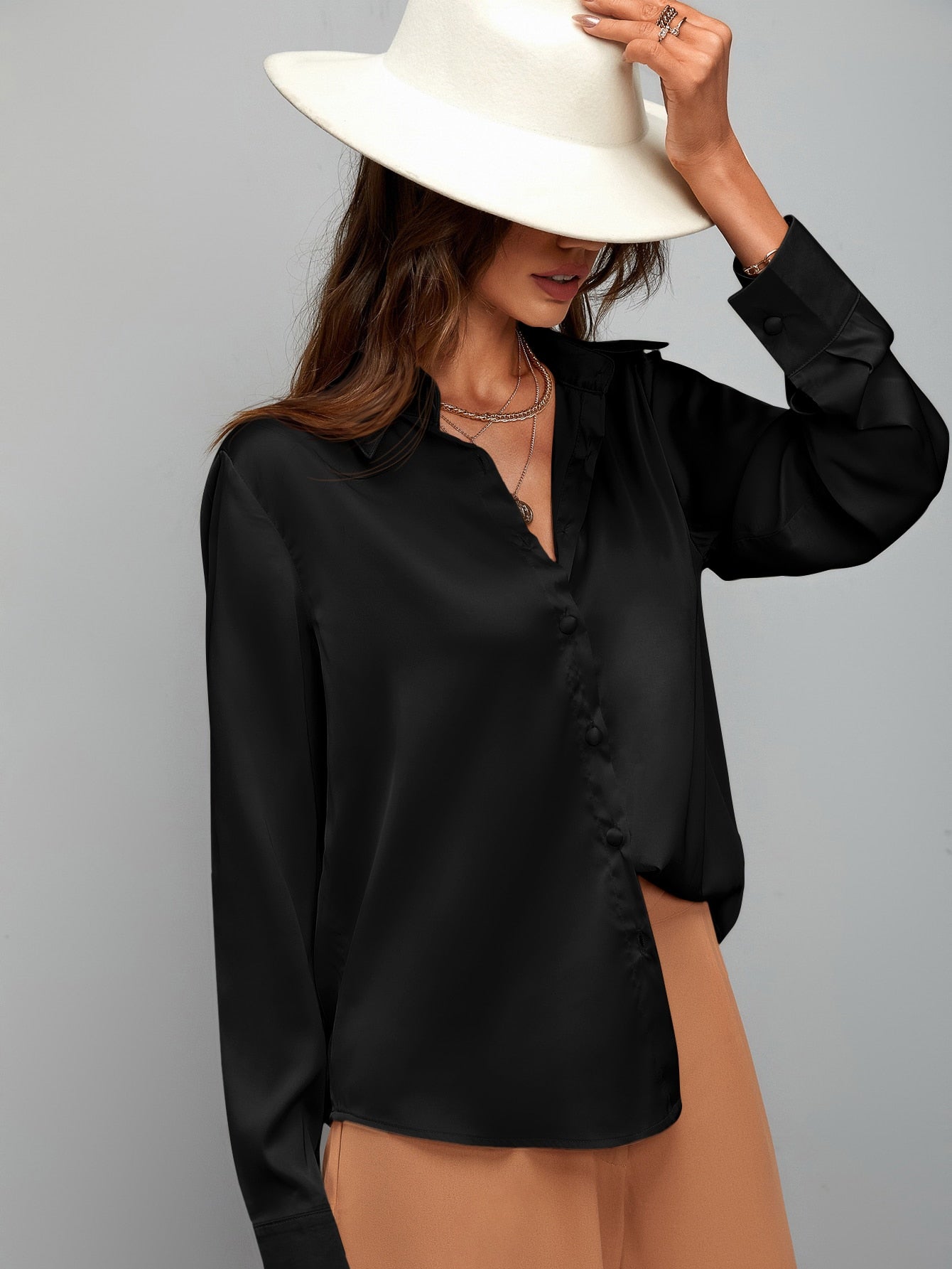  | SHEIN Clasi Satin Solid Button Up Shirt | Blouse | Shein | OneHub