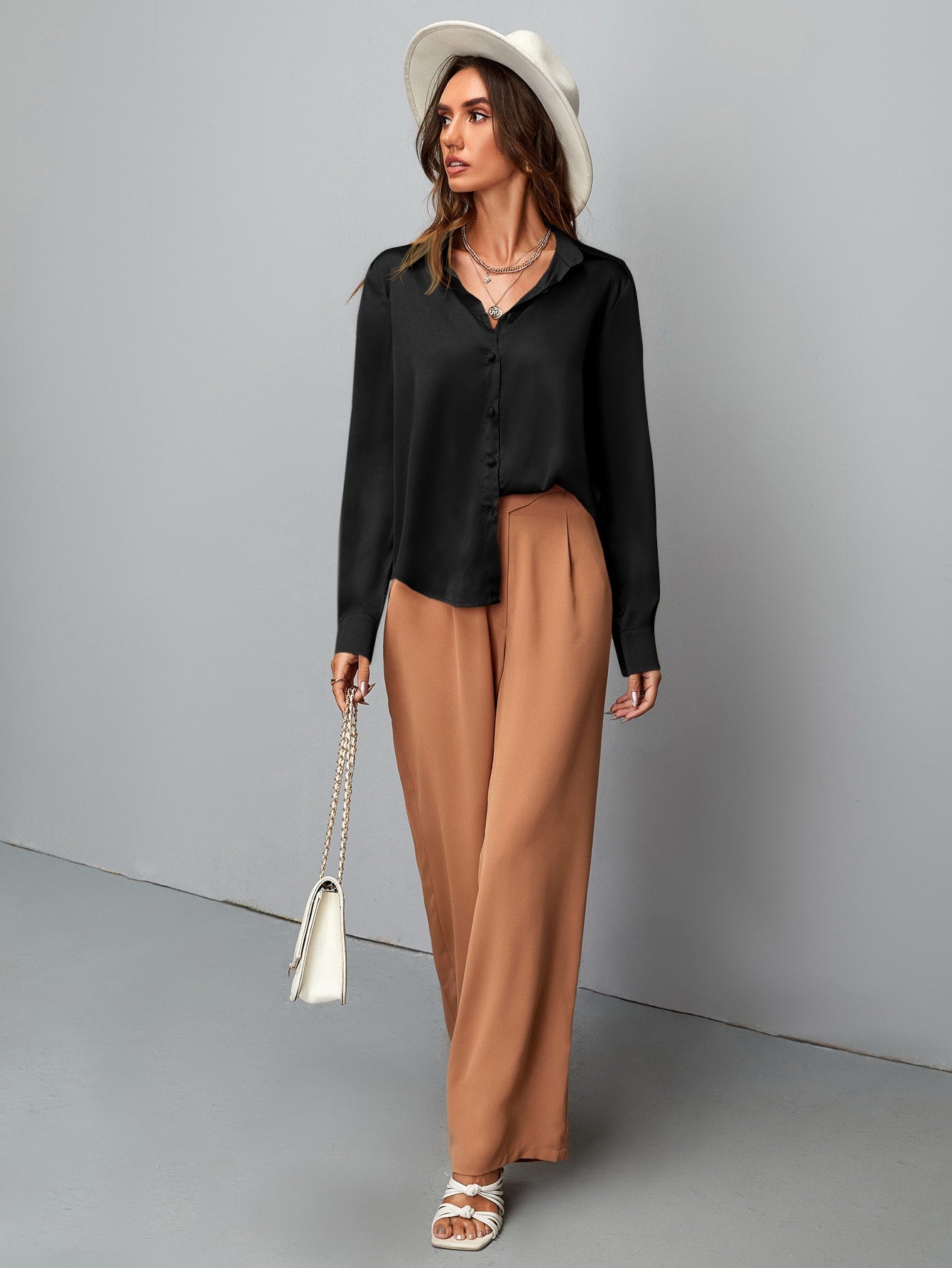  | SHEIN Clasi Satin Solid Button Up Shirt | Blouse | Shein | OneHub