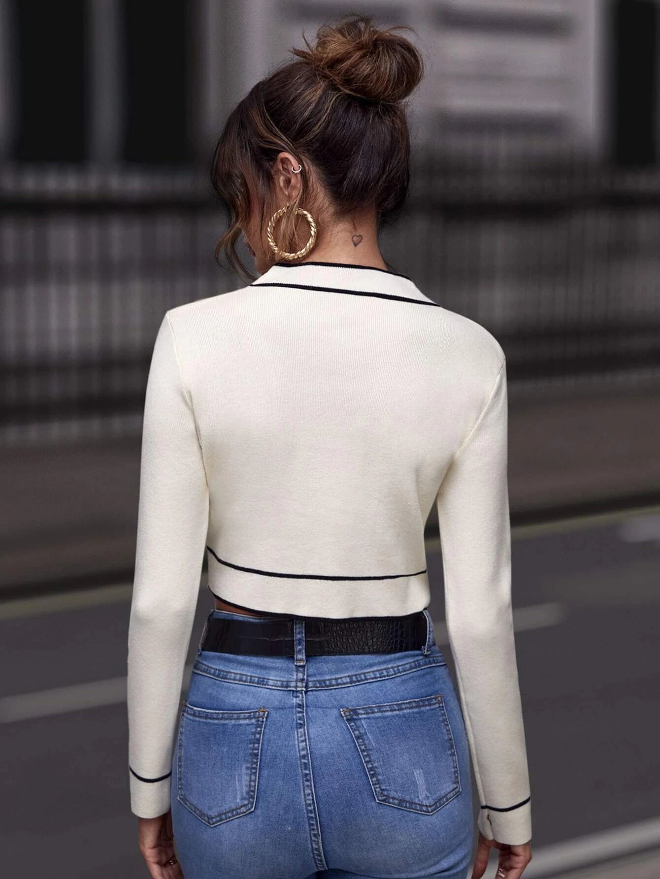  | SHEIN Clasi White Cardigan Contrast Binding Button Front Cardigan | Sweater | Shein | OneHub