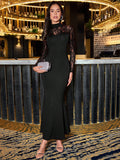  | SHEIN Clasi Winter Elegant Women's Long Sleeved Black Patchwork Lace Mock Neck Mermaid Hem Dress | Dress | Shein | OneHub