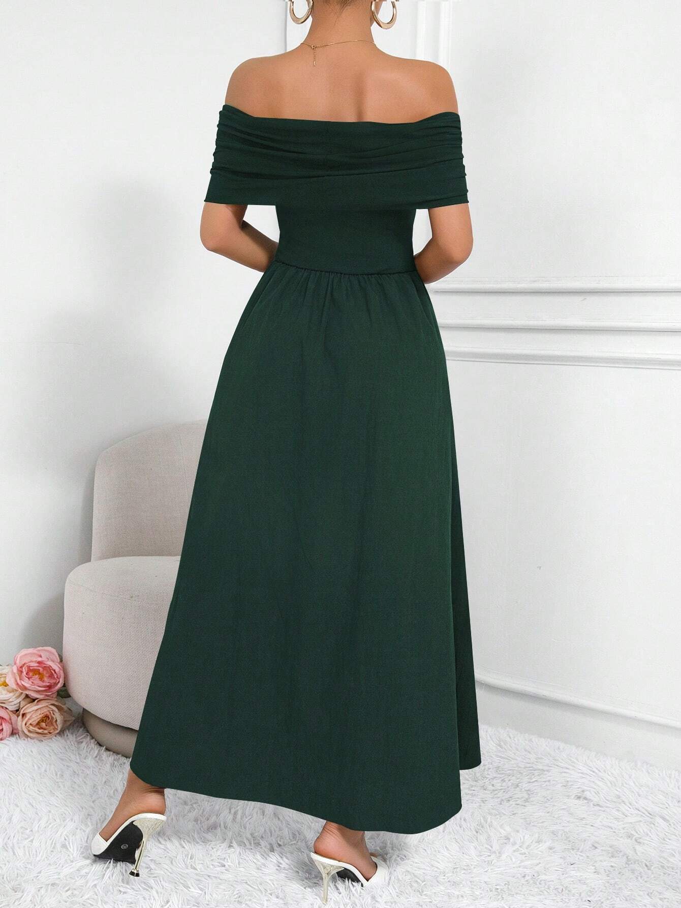  | SHEIN Clasi Women Fashion Solid Color Waist-Belted Off-Shoulder Dress | Dress | Shein | OneHub