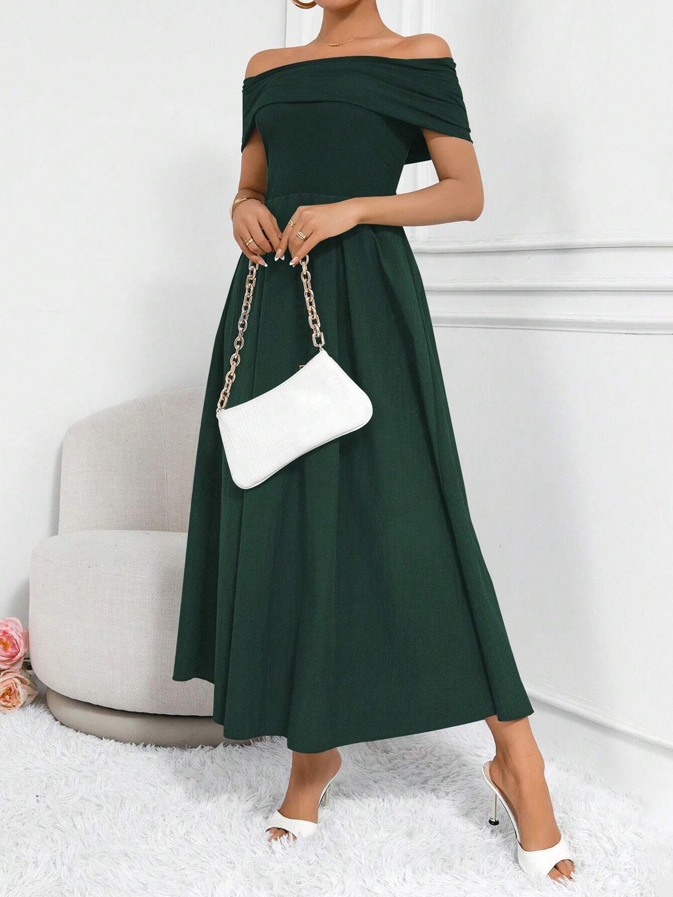  | SHEIN Clasi Women Fashion Solid Color Waist-Belted Off-Shoulder Dress | Dress | Shein | OneHub