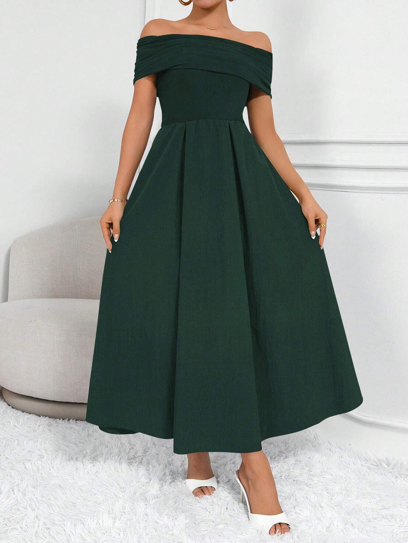  | SHEIN Clasi Women Fashion Solid Color Waist-Belted Off-Shoulder Dress | Dress | Shein | OneHub