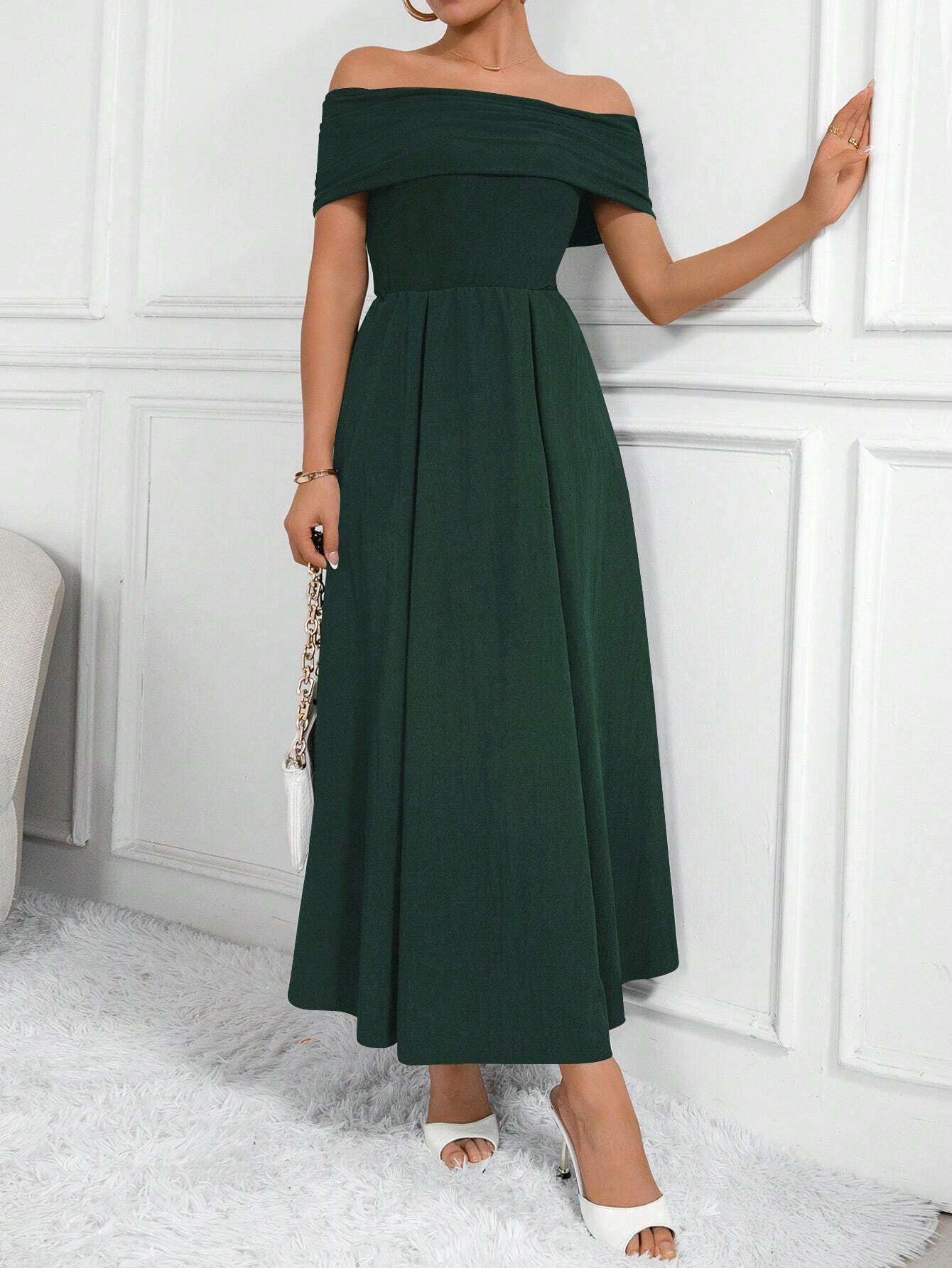  | SHEIN Clasi Women Fashion Solid Color Waist-Belted Off-Shoulder Dress | Dress | Shein | OneHub