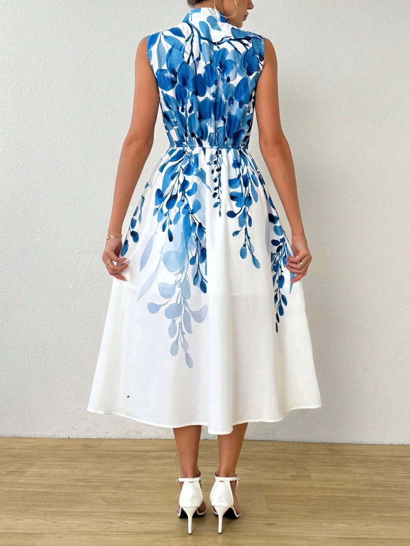  | SHEIN Clasi Women Summer Plant Printed V-Neck Sleeveless Elegant Long Dress With Overlapping Design | Dress | Shein | OneHub