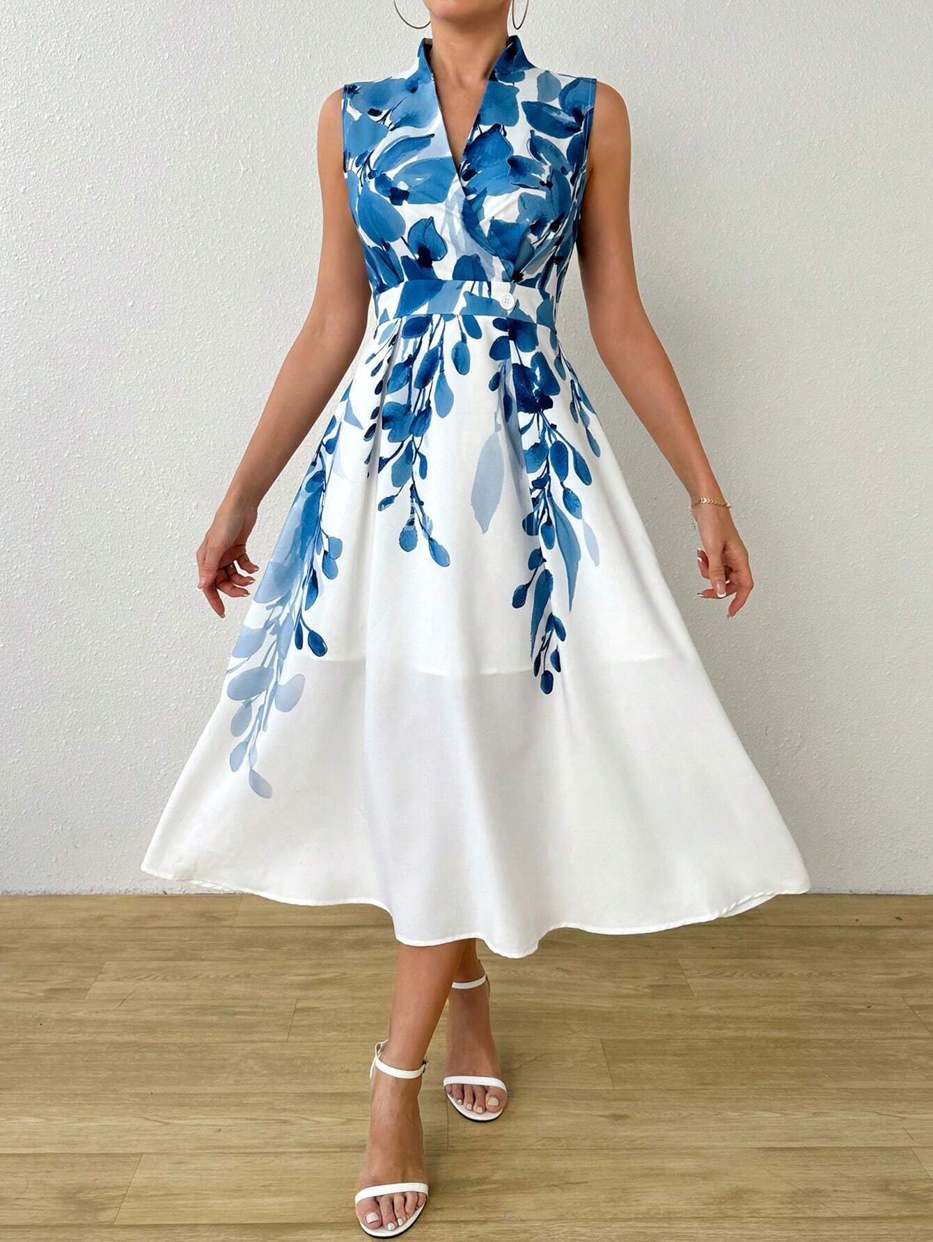  | SHEIN Clasi Women Summer Plant Printed V-Neck Sleeveless Elegant Long Dress With Overlapping Design | Dress | Shein | OneHub