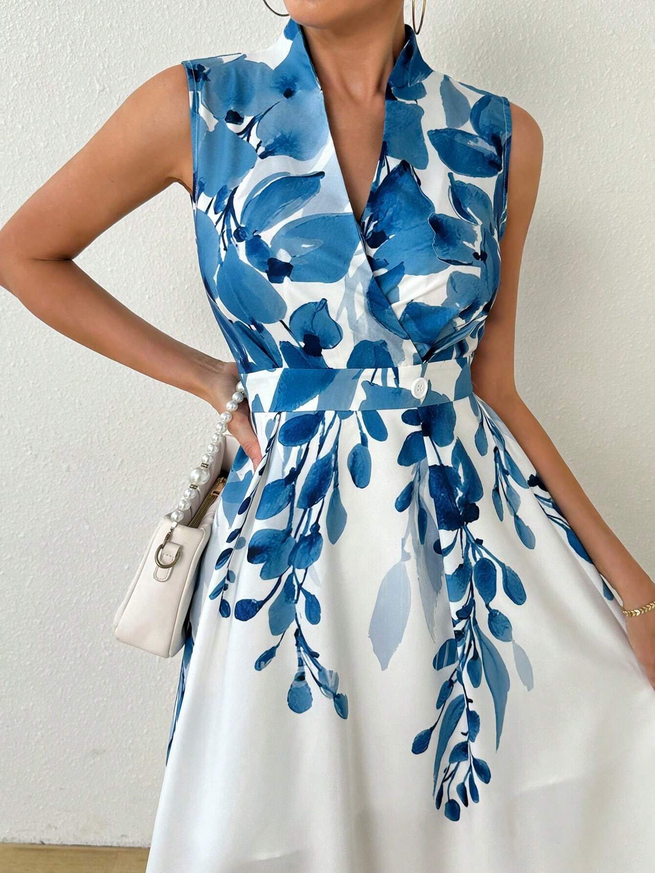  | SHEIN Clasi Women Summer Plant Printed V-Neck Sleeveless Elegant Long Dress With Overlapping Design | Dress | Shein | OneHub