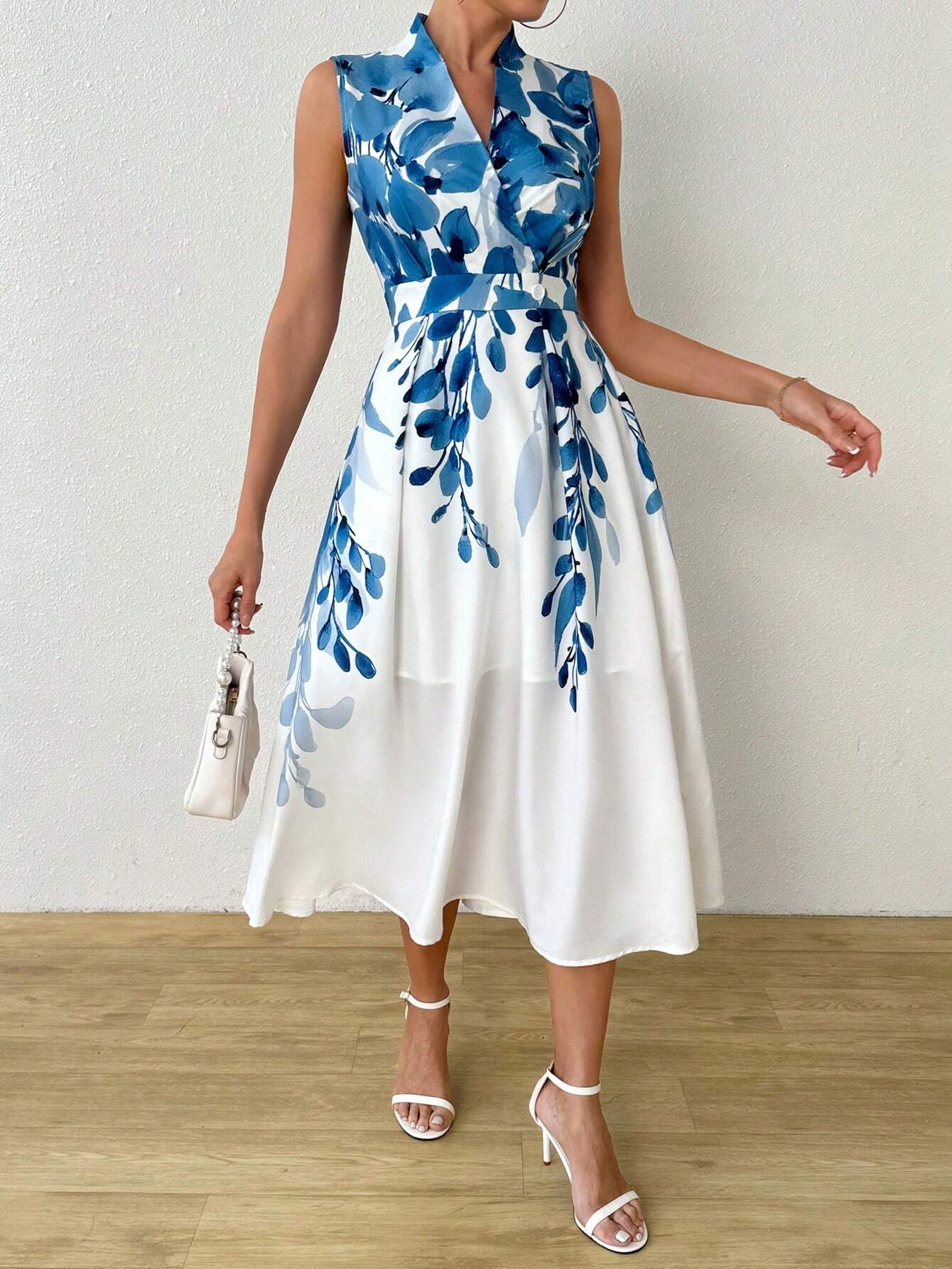  | SHEIN Clasi Women Summer Plant Printed V-Neck Sleeveless Elegant Long Dress With Overlapping Design | Dress | Shein | OneHub