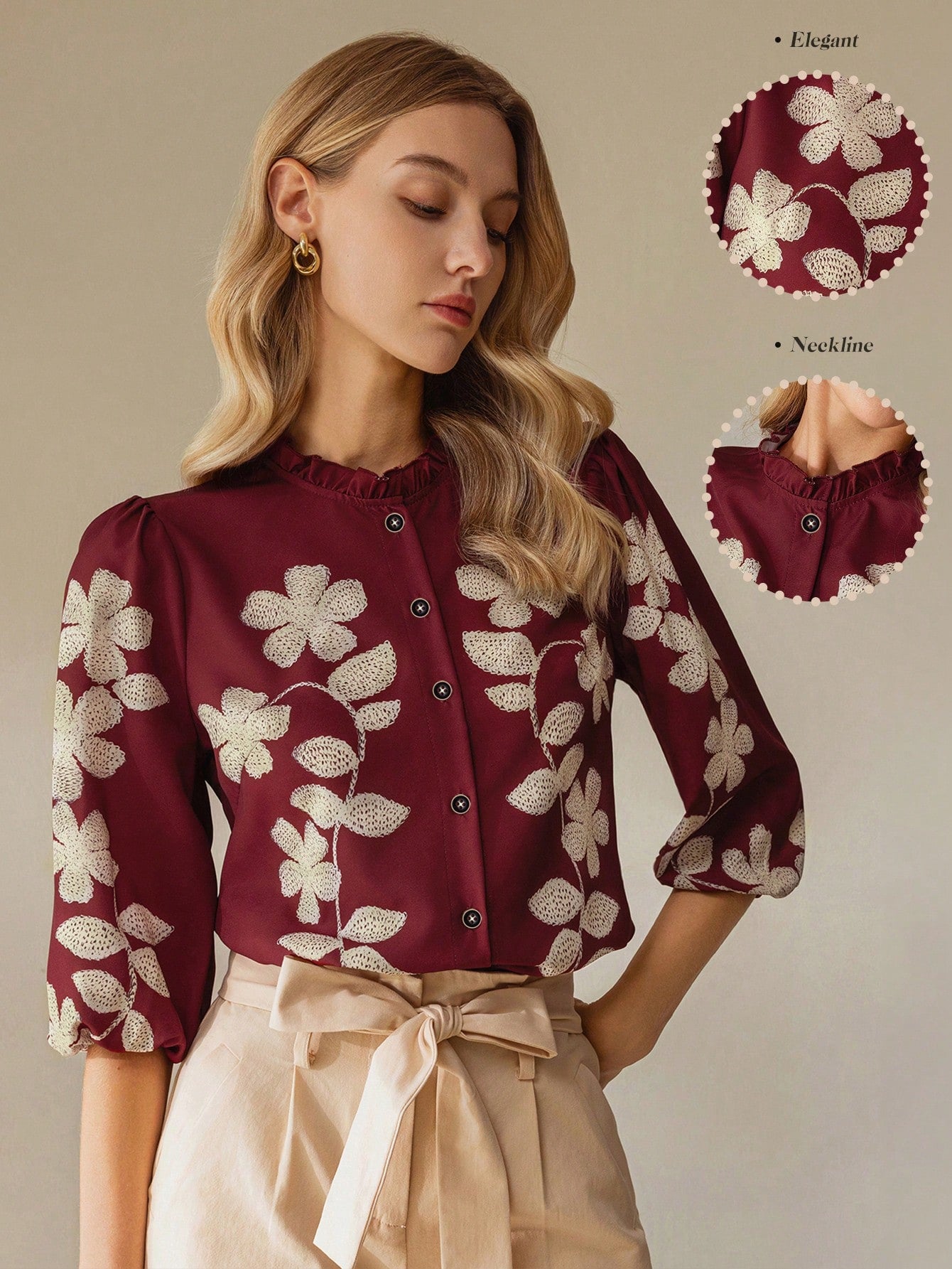  | SHEIN Clasi Women's Elegant Commuting Floral Print Puff Sleeve Blouse | Blouse | Shein | OneHub