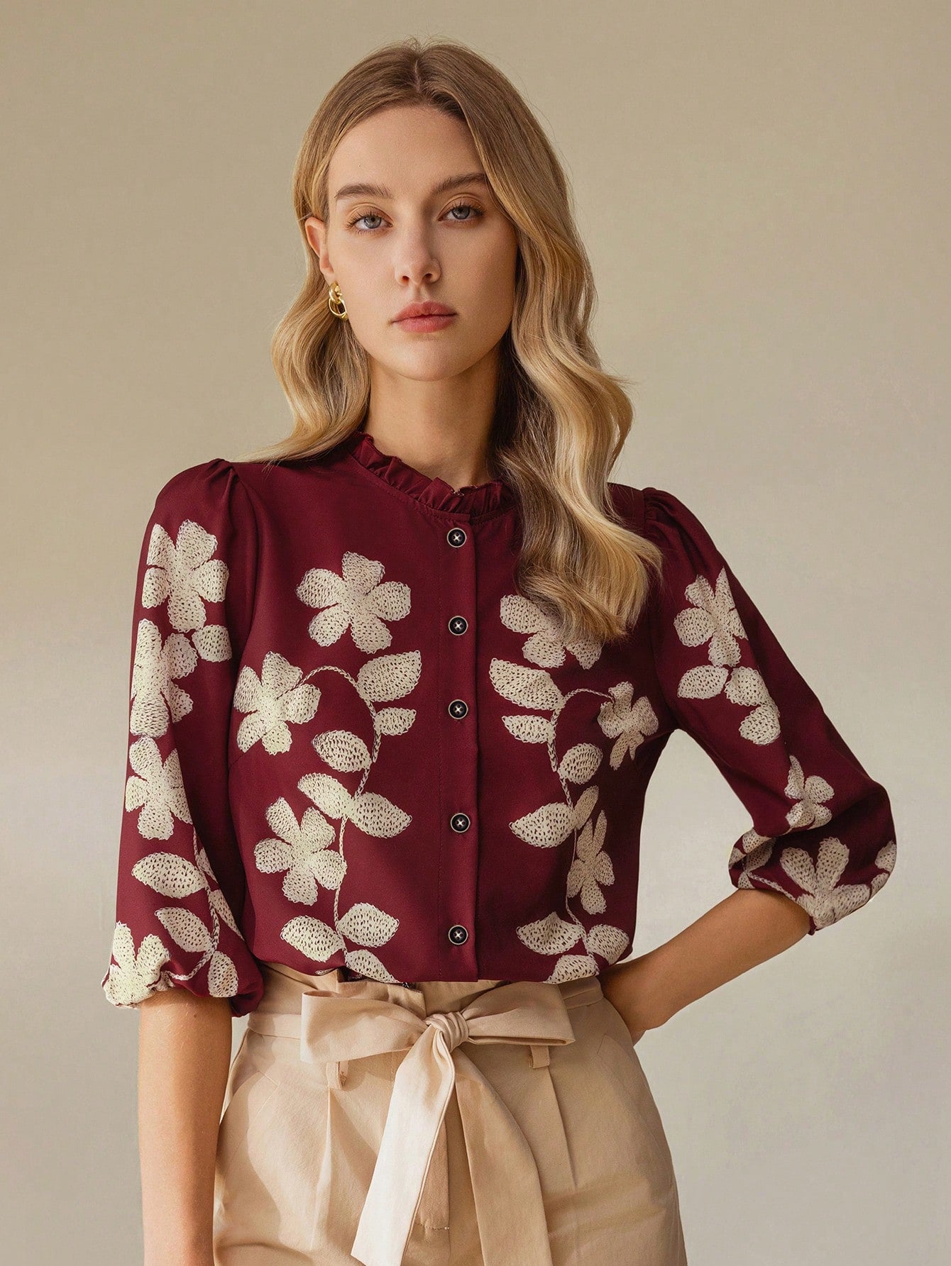  | SHEIN Clasi Women's Elegant Commuting Floral Print Puff Sleeve Blouse | Blouse | Shein | OneHub