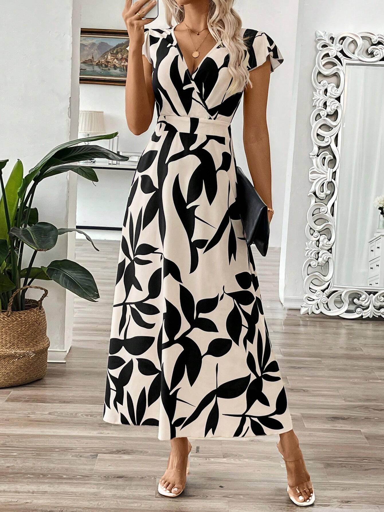 SHEIN Clasi Women's Summer Long V-Neck Branch Floral Dress With A-Line | Dress SHEIN Clasi Women's Summer Long V-Neck Branch Floral Dress With A-Line | Dress