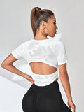  | SHEIN Cut Out Back Raglan Sleeve Crop Sports Tee Fitted Shirt | Sports Tee | Shein | OneHub