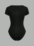  | SHEIN EZwear 2pcs/Set Square Collar Short Sleeve Simple Casual Bodysuit For Women | Top | Shein | OneHub