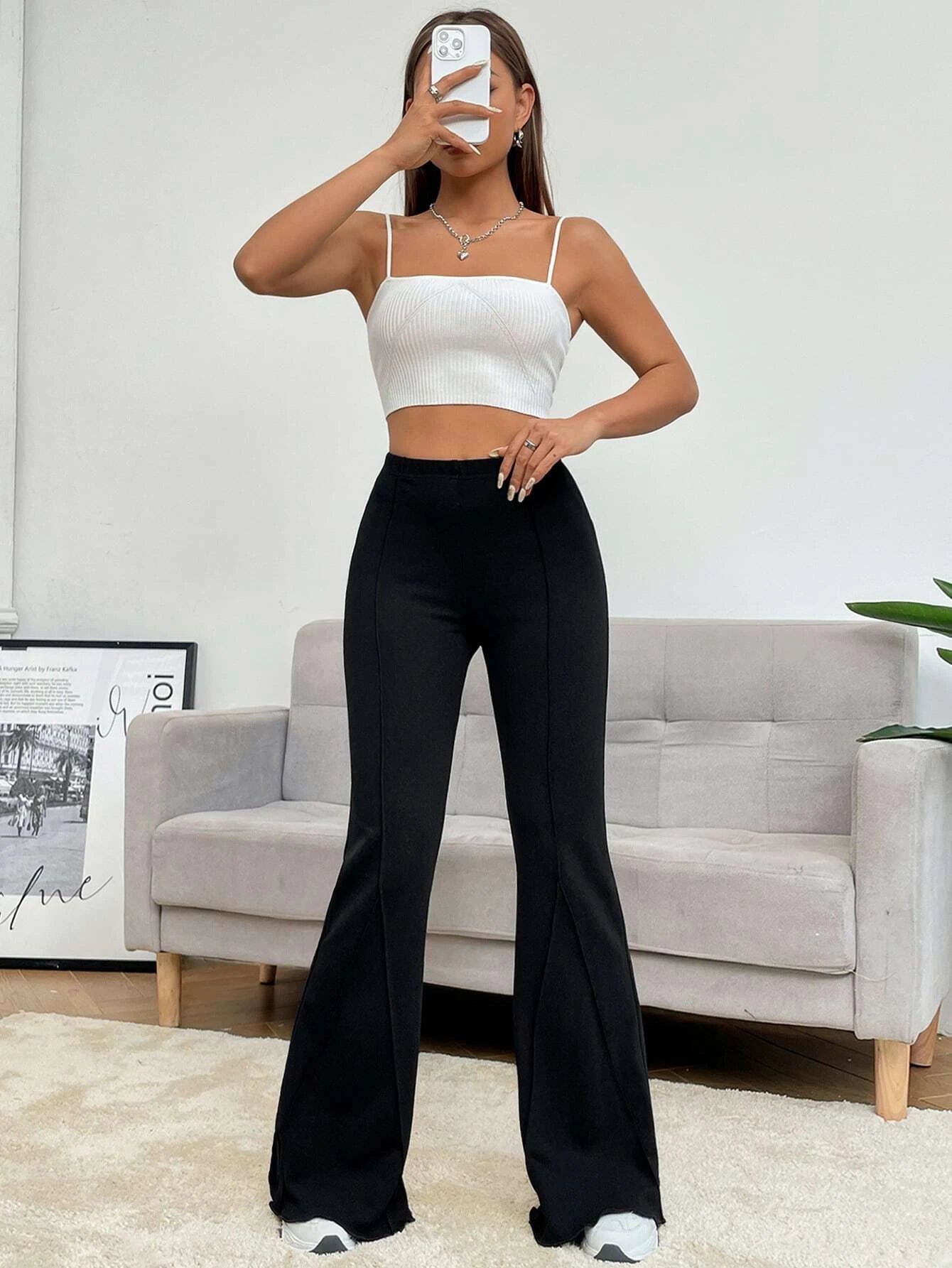  | SHEIN EZwear Balletcore Seam Front Flare Leg Back Pants | Pants | Shein | OneHub