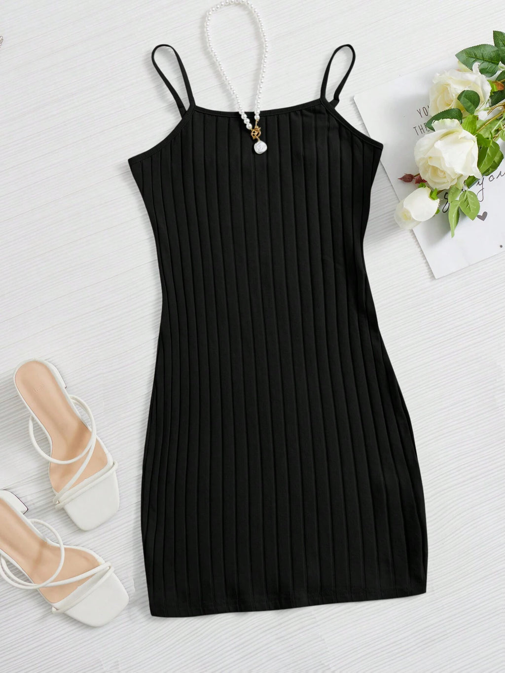 black mini dress shein EZwear Ribbed Cami Bodycon | Dress Ropa Mexicana Size:2 Petite Plus Size Heart Graphic