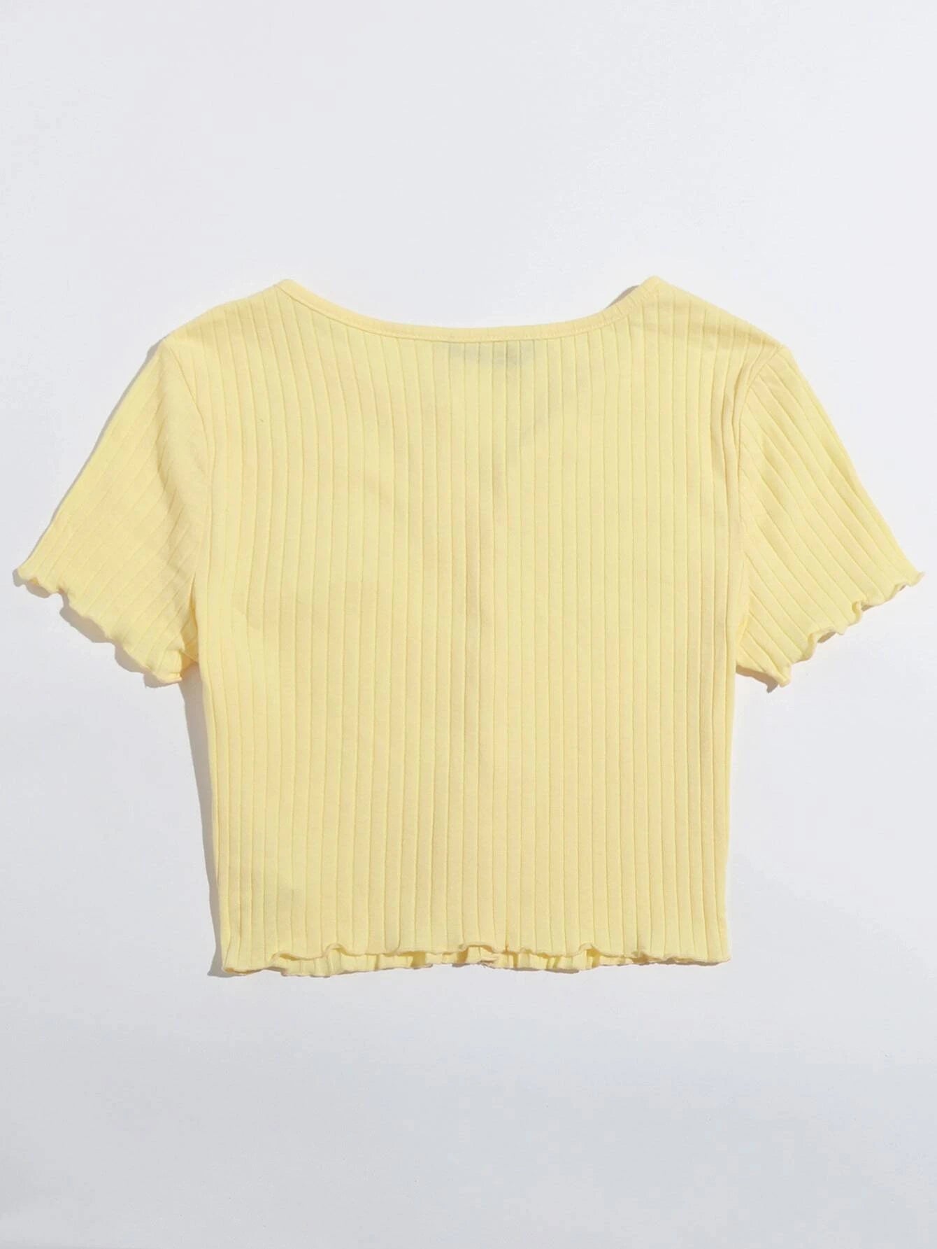  | SHEIN EZwear Button Front Lettuce Trim Crop Top | Top | Shein | OneHub