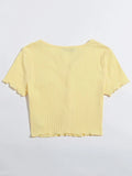  | SHEIN EZwear Button Front Lettuce Trim Crop Top | Top | Shein | OneHub