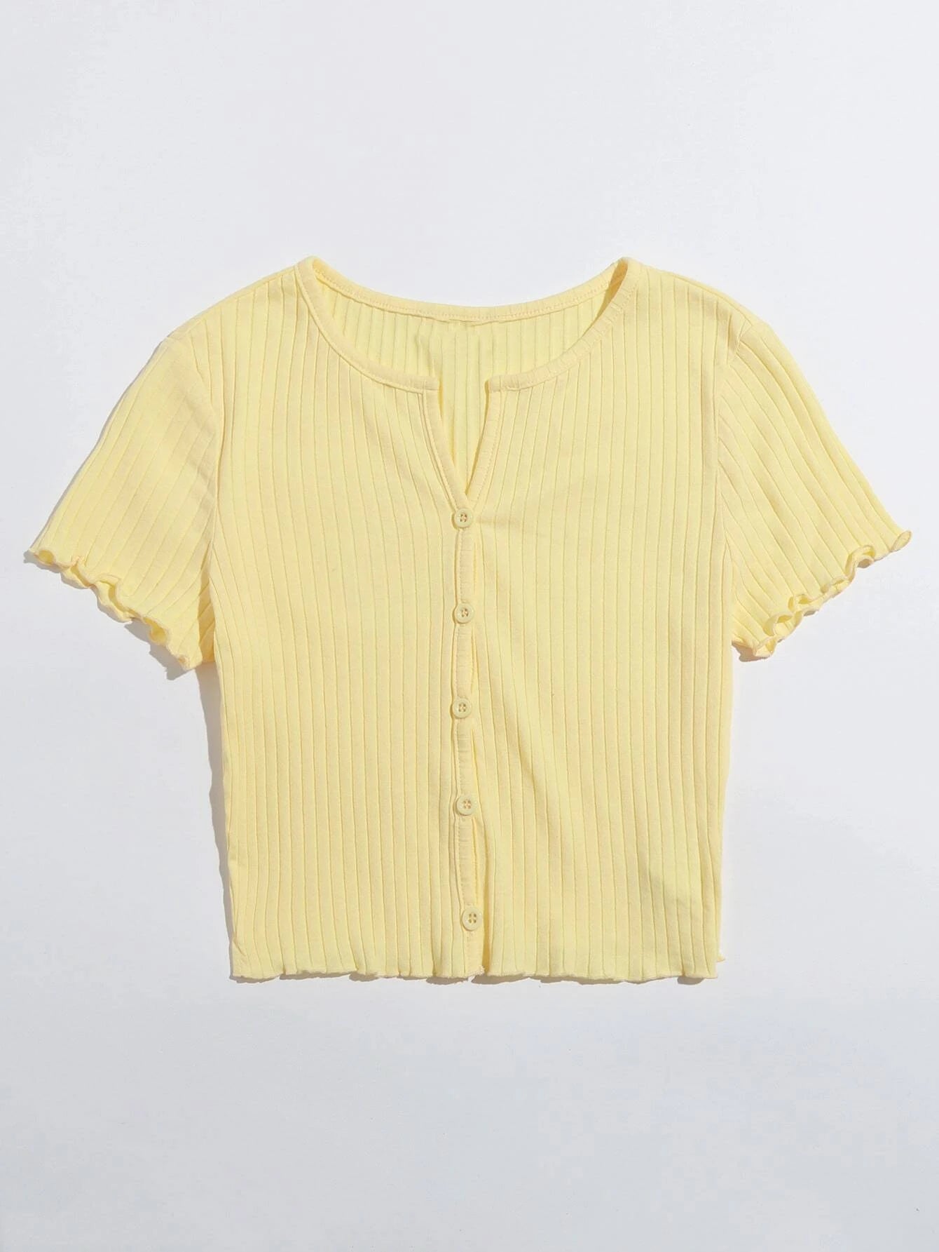  | SHEIN EZwear Button Front Lettuce Trim Crop Top | Top | Shein | OneHub