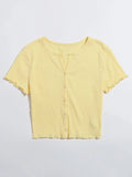  | SHEIN EZwear Button Front Lettuce Trim Crop Top | Top | Shein | OneHub