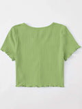  | SHEIN EZwear Button Front Lettuce Trim Rib-knit Tee | Top | Shein | OneHub