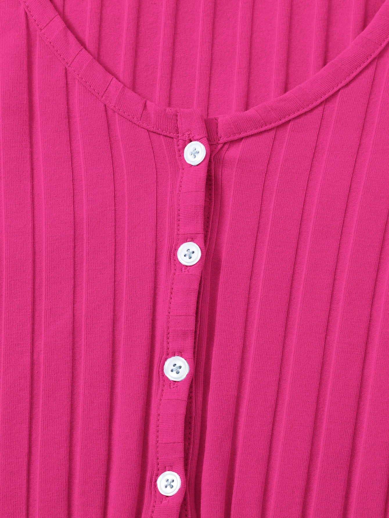  | SHEIN EZwear Buttoned Front Lettuce Trim Rib-knit Top | Top | Shein | OneHub